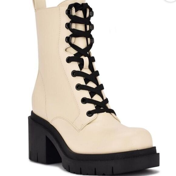 Nine West Women's Juna3 Combat Boot booties shoes ivory 9 - Picture 1 of 8
